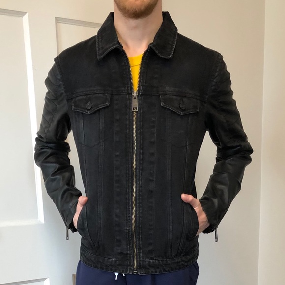 Zara Other - Zara Man Black Denim & Faux Leather Jacket